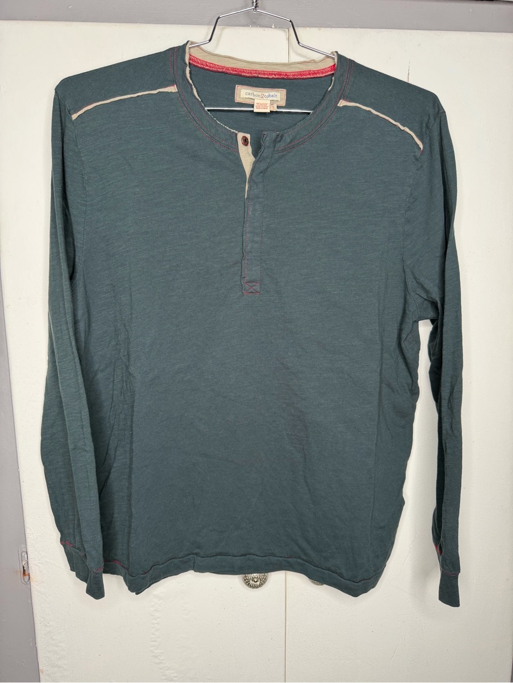 Carbon2cobalt Shirt Mens Large Green Long Sleeve Henley Cotton Casual 144487
